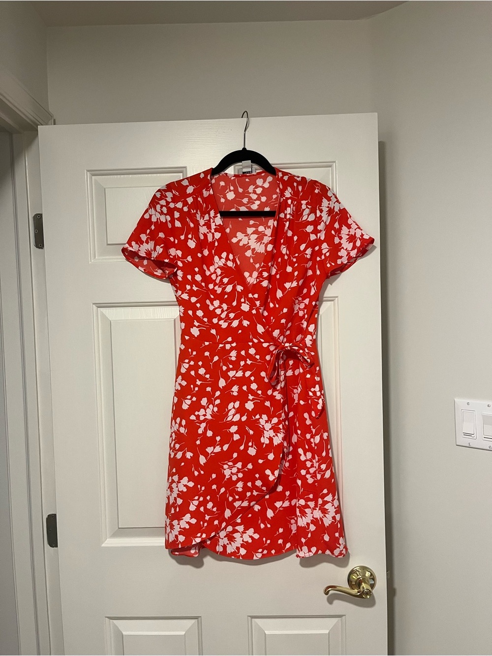 J. Crew Red & White Floral Wrap Mini Dress